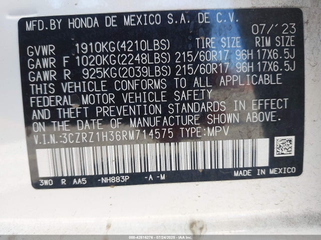 3CZRZ1H36RM714575 Honda k20z5