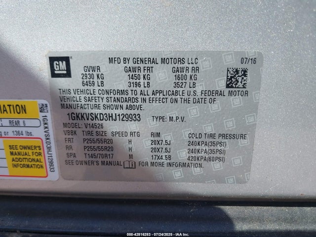 1GKKVSKD3HJ129933 GMC llt - sidi: spark ignited direct injection, 60 degrees, alum