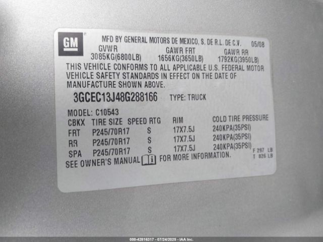 2008 CHEVROLET SILVERADO 1500 3GCEC13J48G288166 Photo 8