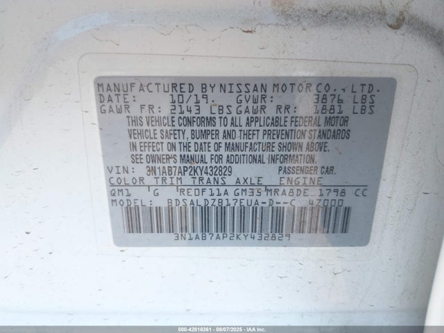 3N1AB7AP2KY432829 Nissan Sentra