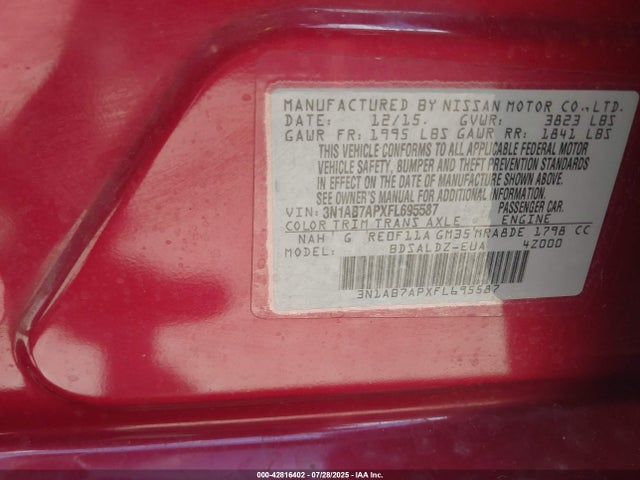 Nissan Sentra 2015 3N1AB7APXFL695587 Image 9