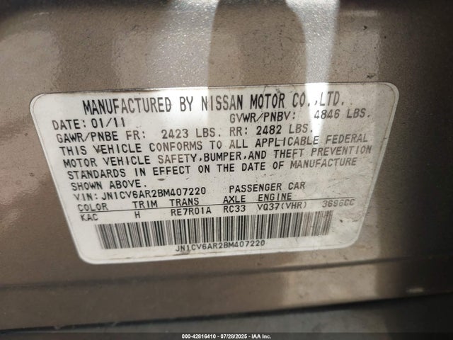 Aukcja sprzedaży 2011 Infiniti G37x, vin: JN1CV6AR2BM407220, numer aukcji: 42816410