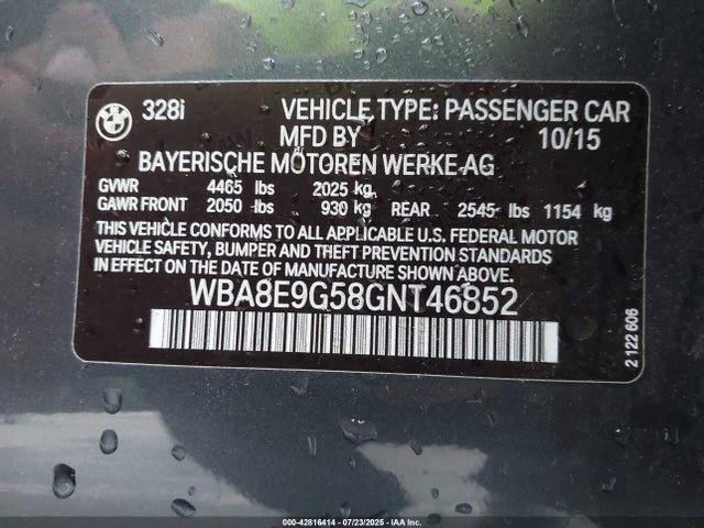 WBA8E9G58GNT46852 BMW 2016
