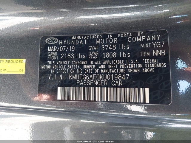 KMHTG6AF0KU019847 Hyundai mpi nu