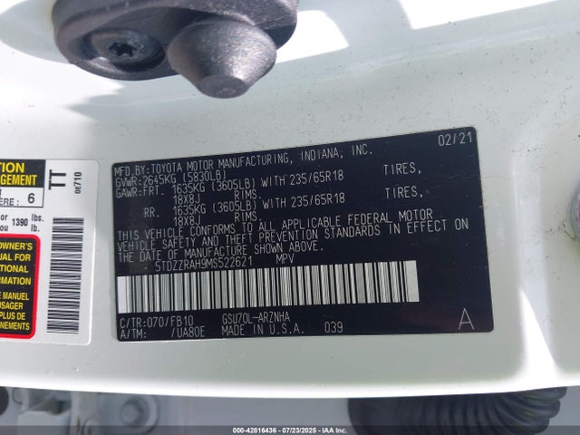 Toyota 2gr-fks 2021 5TDZZRAH9MS522621 Image 9