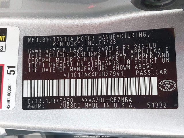 4T1C11AKXPU827941 Toyota a25a-fks