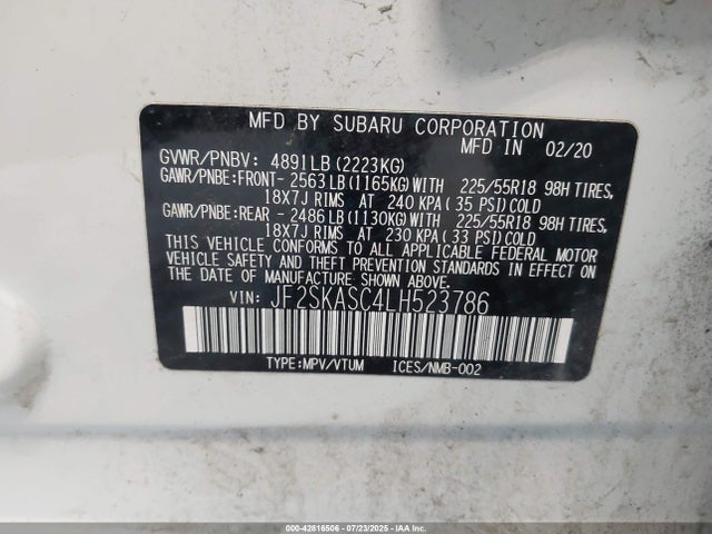 JF2SKASC4LH523786 Subaru naturally aspirated u5