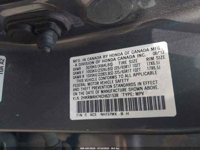 Продажа на аукционе авто 2012 Honda Cr-v Ex-l, vin: 2HKRM4H74CH631538, номер лота: 42816525