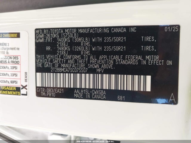 2T2BBMCA7SC075507 Lexus a25a-fxs