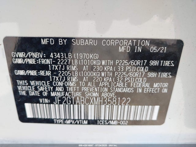 Subaru na 2021 JF2GTABCXMH358122 Image 9