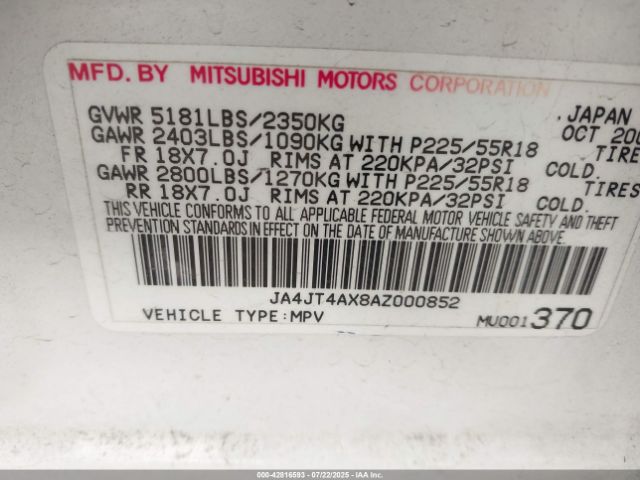 2010 MITSUBISHI OUTLANDER JA4JT4AX8AZ000852 Photo 8