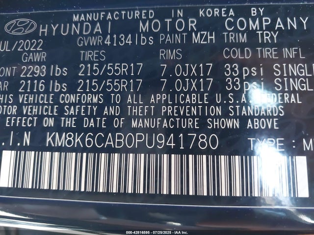 KM8K6CAB0PU941780 Hyundai mpi nu pe