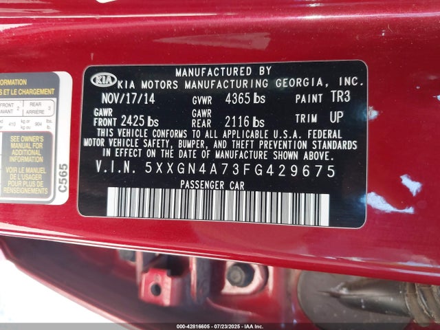 5XXGN4A73FG429675 KIA dohc gdi theta ii