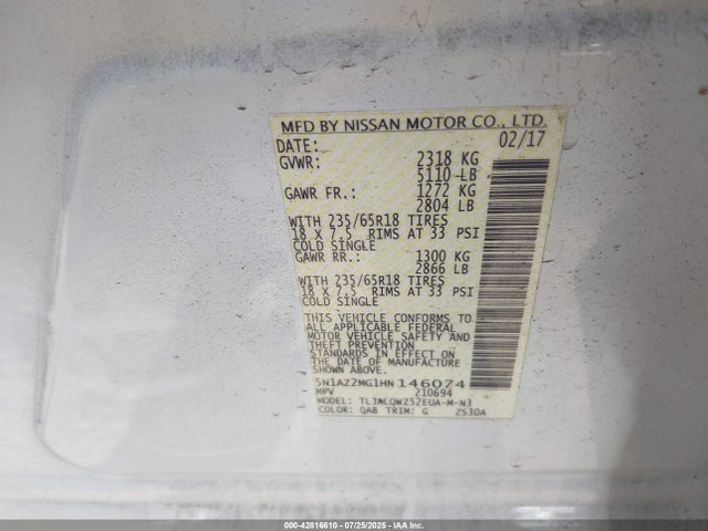 5N1AZ2MG1HN146074 Nissan 2017