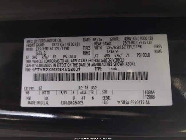 Ford 2016 2016 1FTYR2XM2GKB52681 Image 9