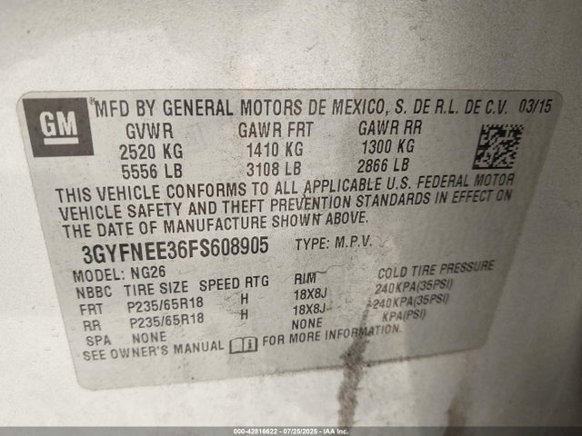 2015 CADILLAC SRX 3GYFNEE36FS608905 Photo 8