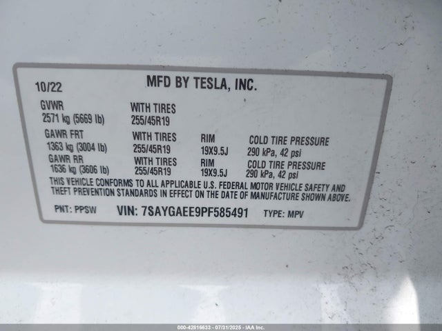 2023 TESLA MODEL Y 7SAYGAEE9PF585491 Photo 8