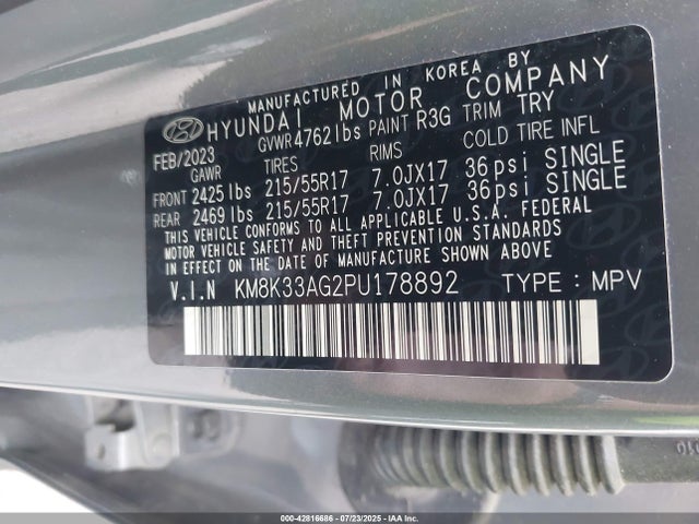 KM8K33AG2PU178892 Hyundai 2023