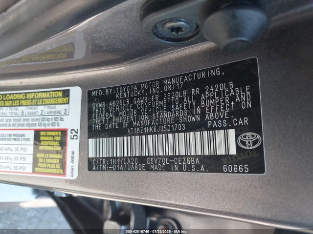 4T1BZ1HK6JU501703 Toyota 2gr-fks