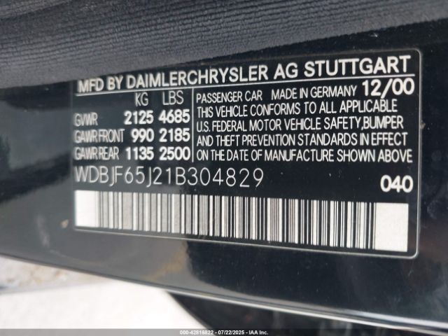 2001 MERCEDES-BENZ E-CLASS WDBJF65J21B304829 Photo 8