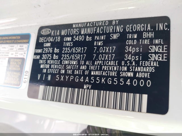 5XYPG4A55KG554000 KIA gdi lambda-ii