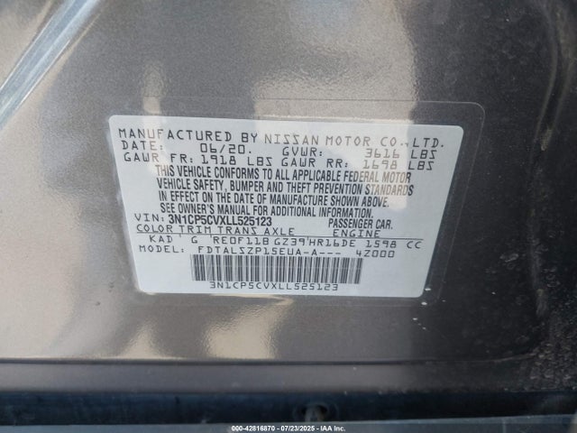 3N1CP5CVXLL525123 Nissan 2020