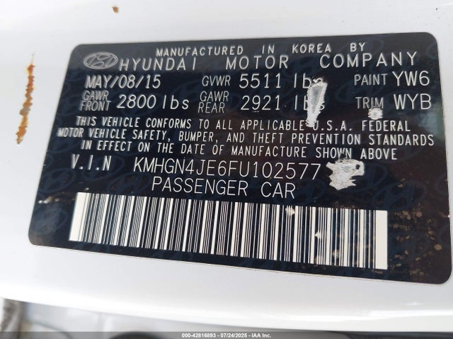 KMHGN4JE6FU102577 Hyundai gasoline 3.8 dohc mpi lambda