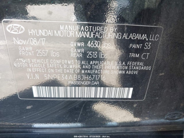 5NPE34AB8JH671716 Hyundai t-gdi theta-ii