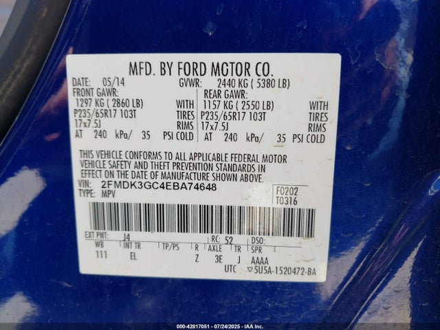 2FMDK3GC4EBA74648 Ford 2014
