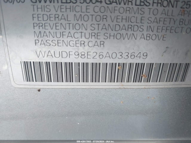 2006 AUDI A4 WAUDF98E26A033649 Photo 8