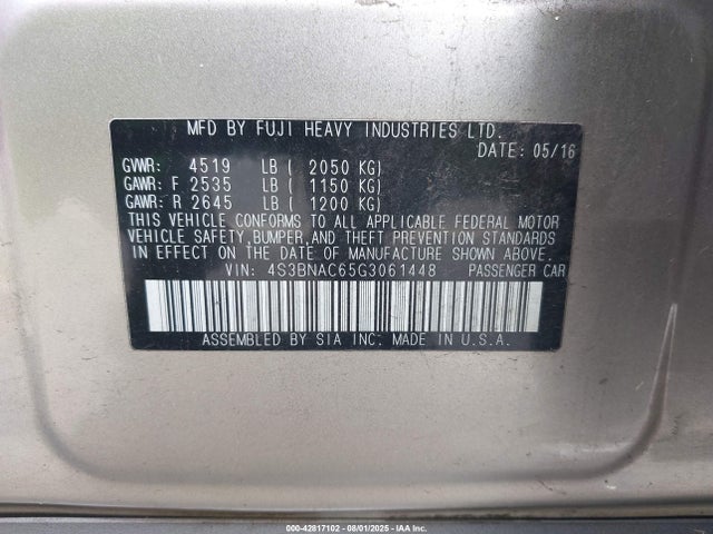 Subaru 2.5l u5 2016 4S3BNAC65G3061448 Image 9