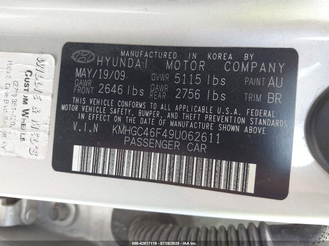 Продажа на аукционе авто 2009 Hyundai Genesis 4.6, vin: KMHGC46F49U062611, номер лота: 42817119
