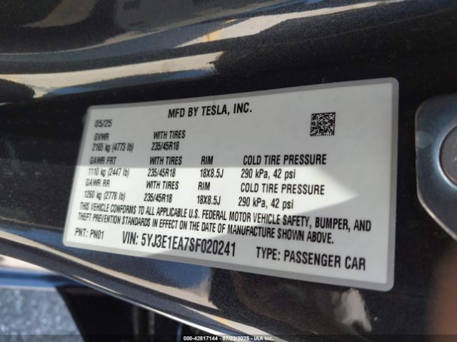 2025 TESLA MODEL 3 5YJ3E1EA7SF020241 Photo 8