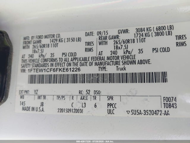 1FTEW1CF6FKE61226 Ford 2015