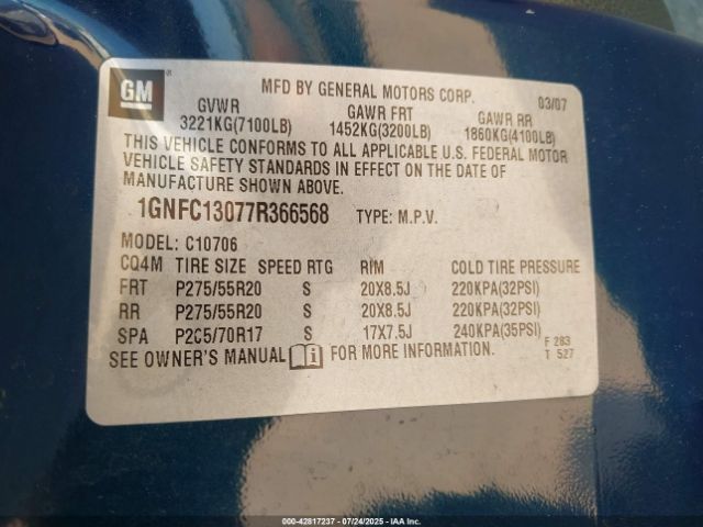 2007 CHEVROLET TAHOE 1GNFC13077R366568 Photo 8