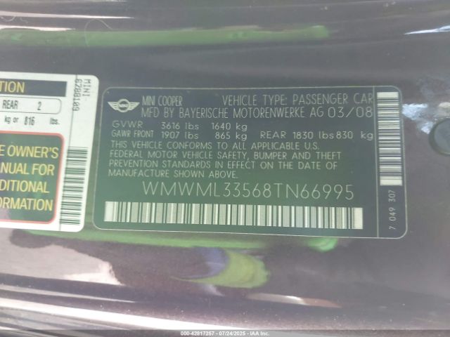 2008 MINI COOPER CLUBMAN WMWML33568TN66995 Photo 8