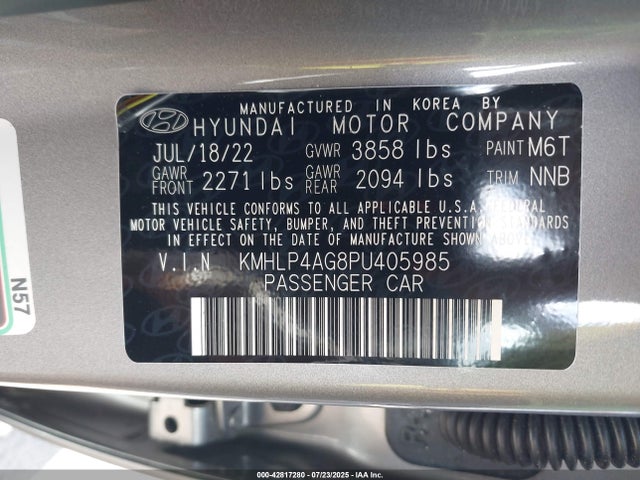 Aukcja sprzedaży 2023 Hyundai Elantra Limited, vin: KMHLP4AG8PU405985, numer aukcji: 42817280