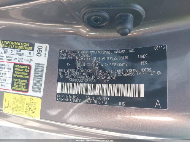 Toyota 2gr-fks 2015 5TDYK3DCXFS625384 Image 9