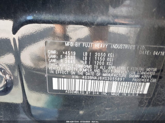 4S3BNAJ6XG3055891 Subaru 2.5l u5