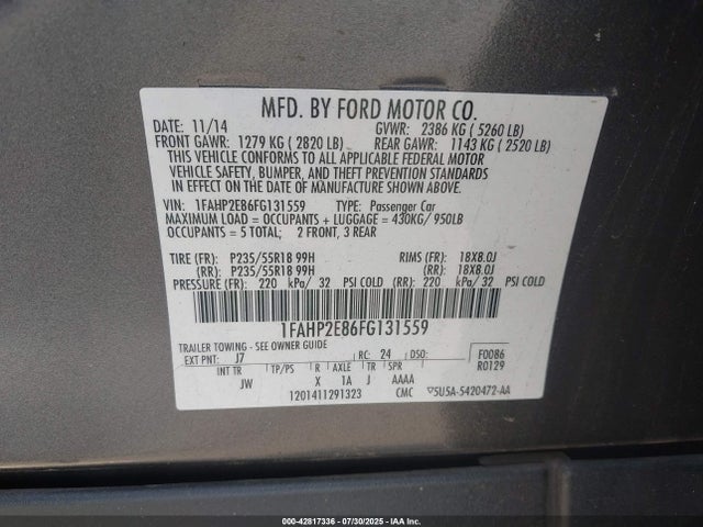Ford 2015 2015 1FAHP2E86FG131559 Image 9