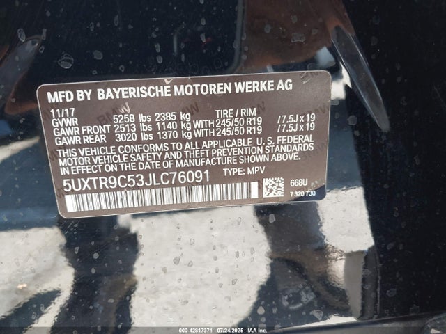 5UXTR9C53JLC76091 BMW X3