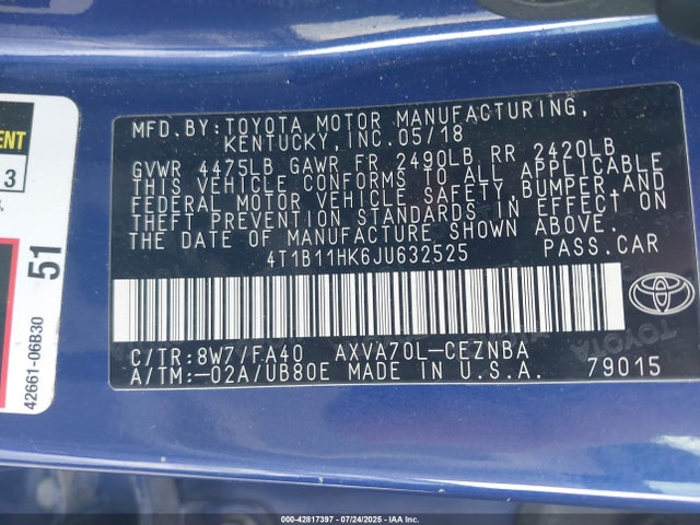 Toyota a25a-fks 2018 4T1B11HK6JU632525 Image 9
