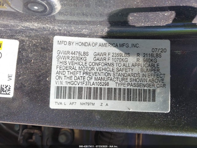 1HGCV1F37LA105298 Honda l15be
