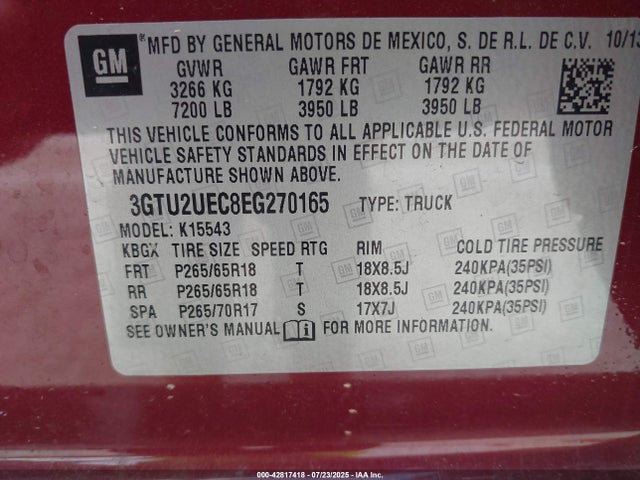 3GTU2UEC8EG270165 GMC Sierra 1500 Sle