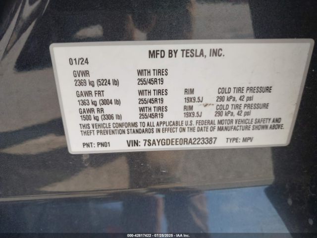 2024 TESLA MODEL Y 7SAYGDEE0RA223387 Photo 8