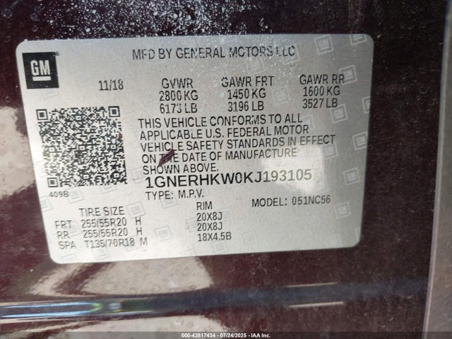 Chevrolet lfy - spark ignited direct injection, atss, gen 1 2019 1GNERHKW0KJ193105 Image 9