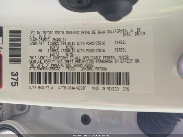 3TMCZ5AN9KM258303 Toyota 2gr-fks
