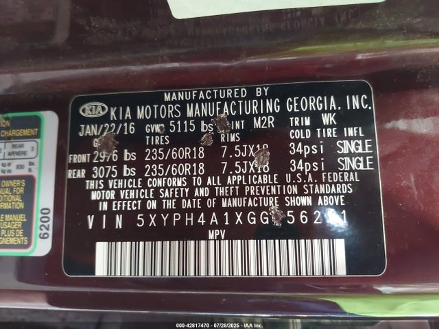 5XYPH4A1XGG156251 KIA dohc t-gdi theta ii