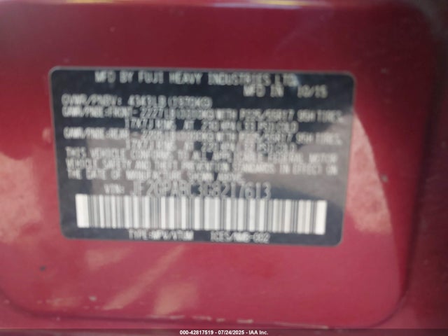 Subaru naturally aspirated 2016 JF2GPABC3G8217613 Image 9