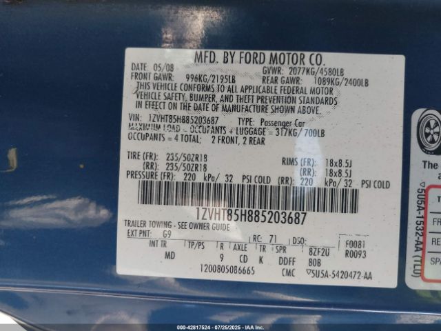 2008 FORD MUSTANG 1ZVHT85H885203687 Photo 8
